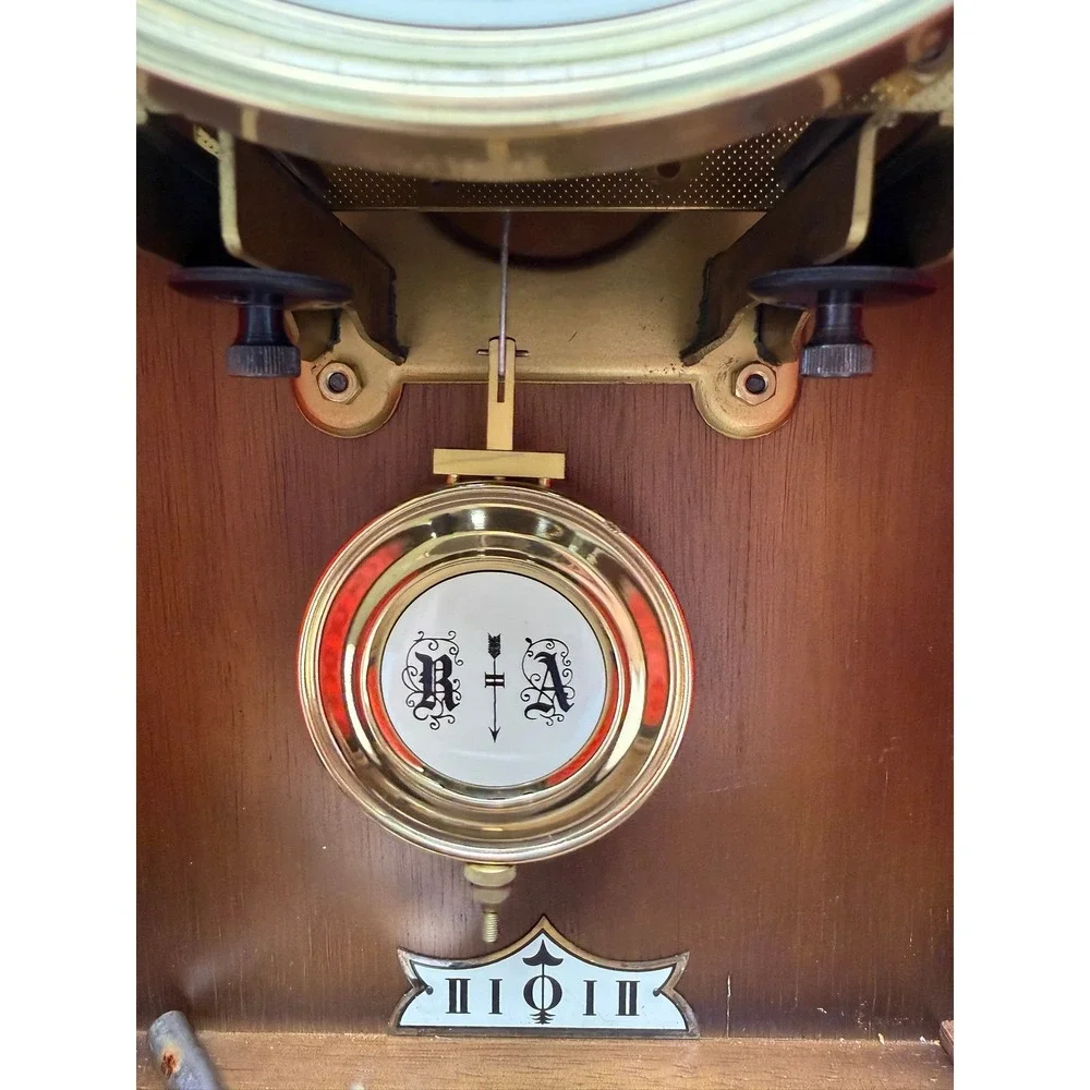 Vintage Schmeckenbecher Mantel Clock West Germany Wood Case Pendulum Winding Key